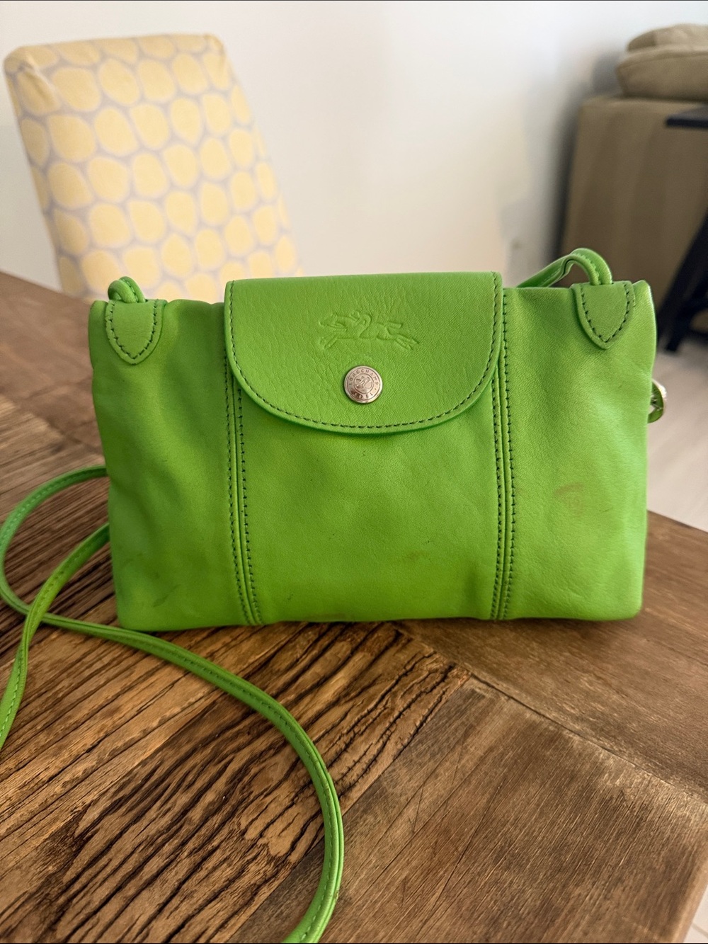 Longchamp Green Le Pliage Cuir Leather Crossbody Small Flap Bag